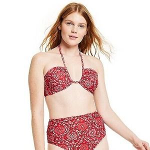 Rhode Women's Zinnia Floral Print Bandeau Halter Bikini Top - Red Size S NWT